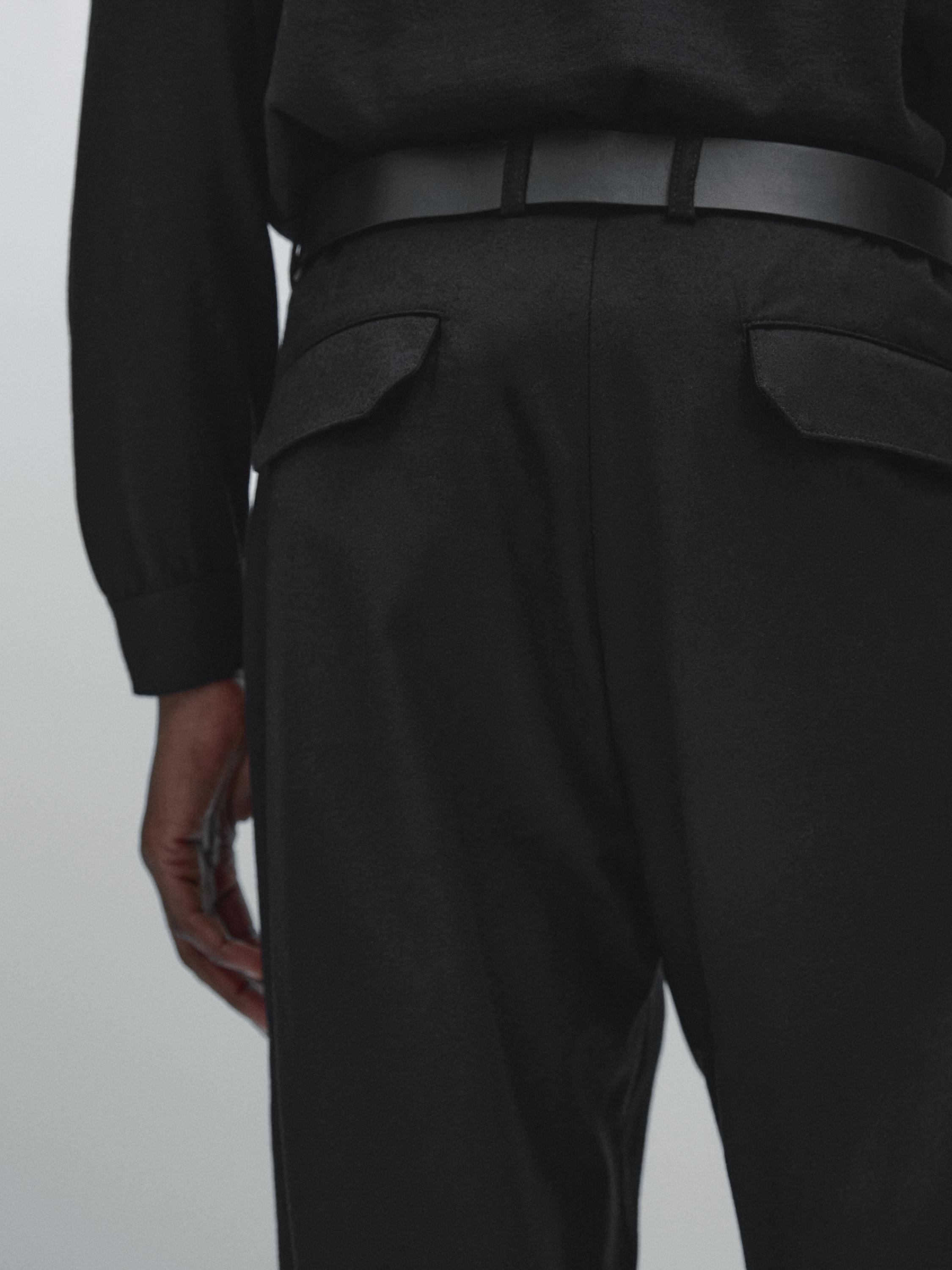 Relaxed fit wool blend darted trousers